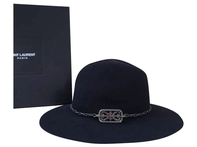 Yves Saint Laurent Diamonds Sapphires Felt Hat Black Wool  ref.200416