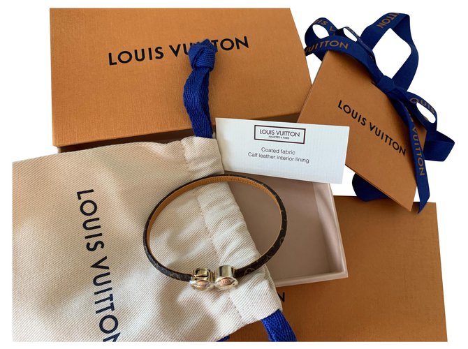 Louis Vuitton Bracelets Cuir Marron Doré  ref.200684