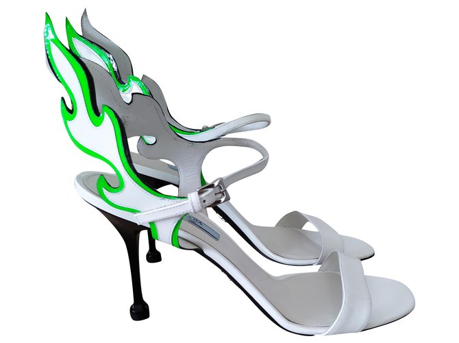 Flame Prada Sandals White Leather  ref.200699