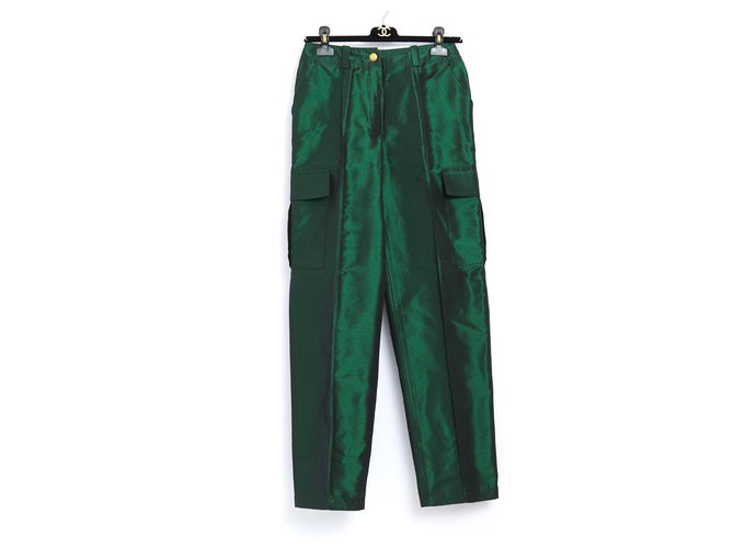 Chanel Pantaloni, ghette Verde Seta  ref.200701