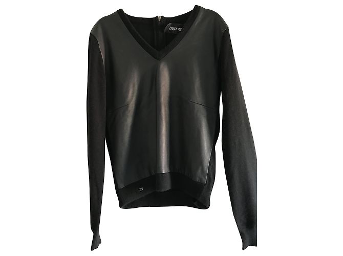 Zadig & Voltaire Kaschmir und Leder Pullover Schwarz 