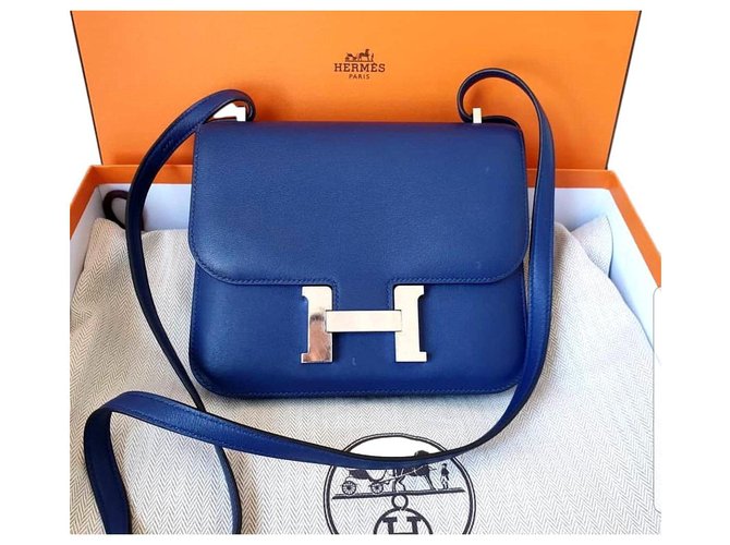 Constance Hermès Handbags Blue Leather  ref.200786