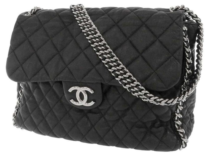 Chanel Black Maxi Chain Around Lambskin Single Flap Bag Leather ref.200809  - Joli Closet