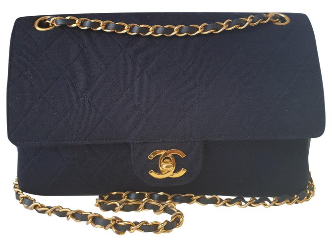 Timeless Chanel Classic jersey Navy blue Cloth  ref.200850