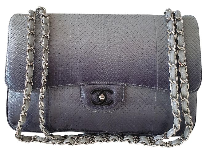 Timeless Chanel Classic Jumbo Bag Python Blue