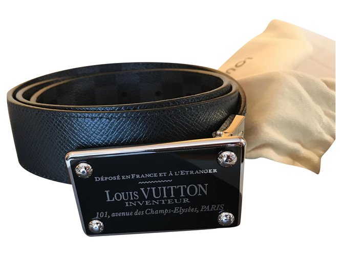 Cintura reversibile Louis Vuitton in tela nera Nero Plastica  ref.200949