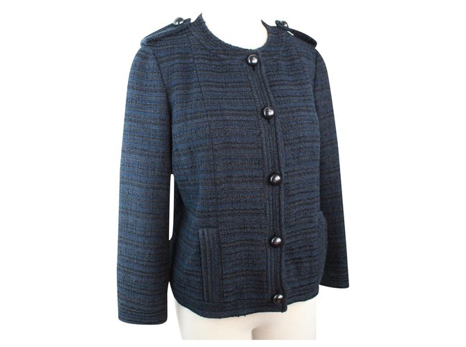 Chanel blazer in tweed. Black Blue Navy blue  ref.201060