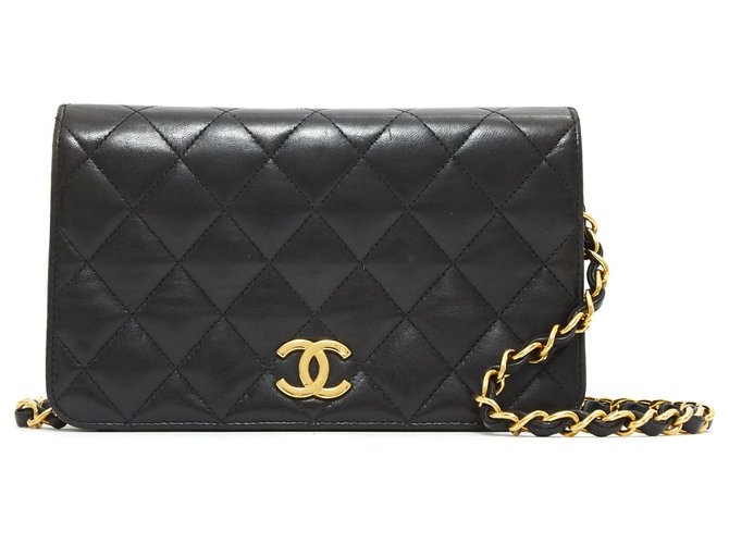 Chanel CHANEL Chain Wallet Quilted Lambskin Black Gold Metal