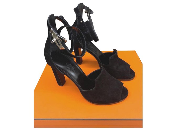 Hermès Hermes Nina sandales noires talons chaussures EU38. 5 Suede  ref.201113