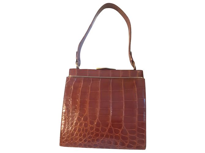 Autre Marque Bolsa de couro de crocodilo marrom claro Castanho claro