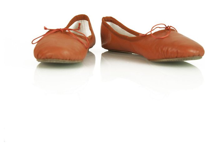 Chloé Chloe Burnt Orange Soft Leather Bow Bailarinas Zapatos planos tamaño 38.5 Naranja Cuero  ref.201261