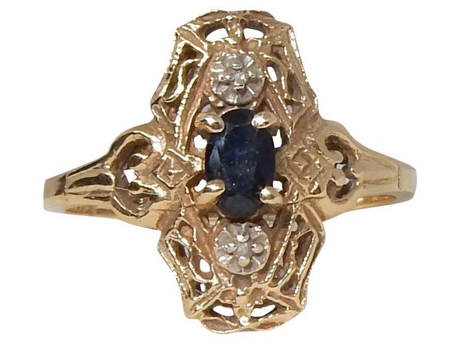 Autre Marque Art Deco ring with Sapphire Blue Golden Navy blue Yellow gold Gold  ref.201264