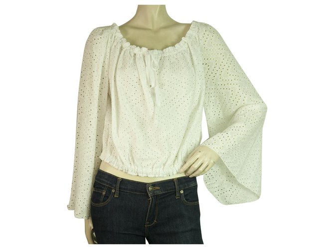 Autre Marque Devotion White Cotton Long Bell Sleeve Perforated Tunic Top Blouse Size M  ref.201265