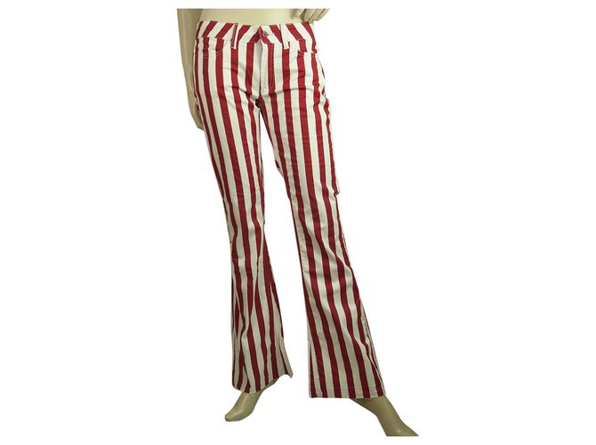 Dondup Red & White Stripes Flare Leg Cotton Summer pantalons pantalon taille 27 Coton Blanc Rouge  ref.201267