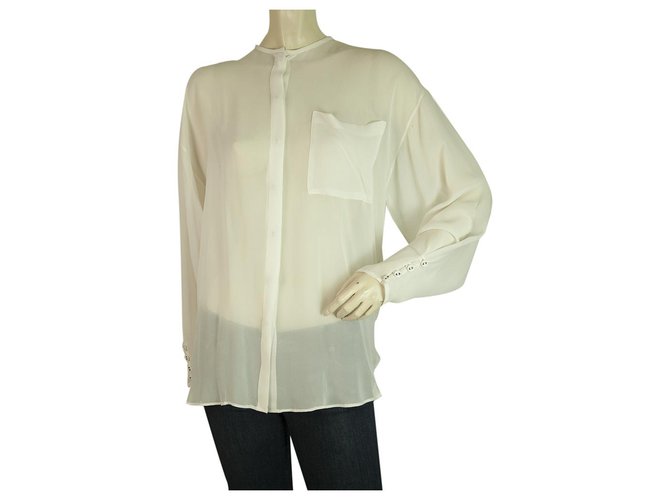 Autre Marque Isabel Benenato Ivory See Through Sheer Silk Shirt Top Open Back Blouse size 40 Cream  ref.201270