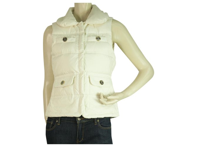 Juicy Couture Ivory Zipper Front Sleeveless Puffer Vest Chaqueta talla S Crudo Poliéster  ref.201278