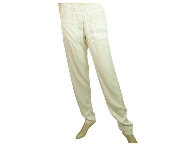 Autre Marque Maria Calderara Off White cintura elástica bolsos calças calças - tamanho IT 2 Branco Poliéster  ref.201284