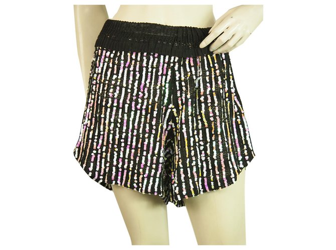 Autre Marque Studio 85 Pantaloni con pantaloncini clubwear con paillettes multicolor neri Multicolore Cotone  ref.201299