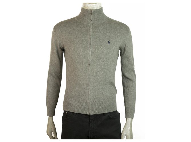 Polo Ralph Lauren Polo grigio con cerniera frontale in cotone lavorato a maglia ragazzo 14 - 16 anni o uomini S  ref.201321