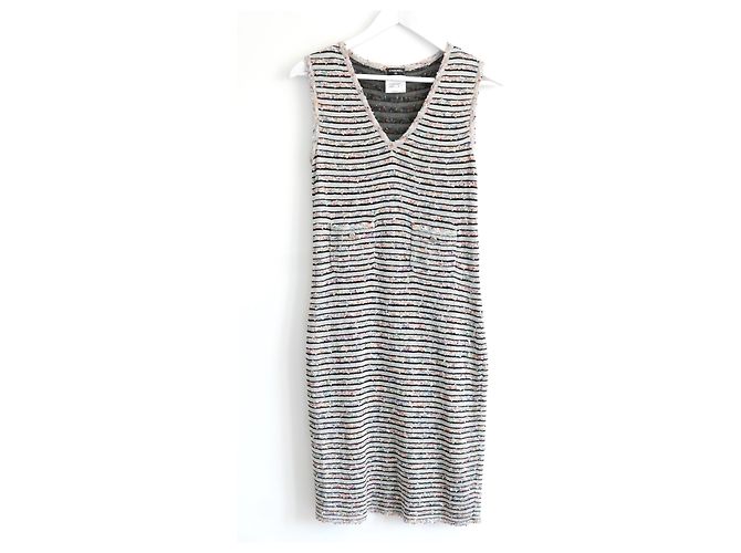 Chanel SS11 Vestido listrado Boulce da malha dos doces Multicor