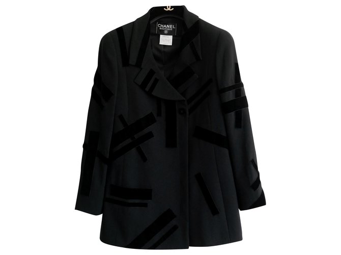 Chanel Vintage AW98 Velvet Trim Jacket Black Wool  ref.201389