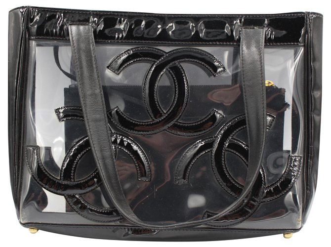 Bolso de mano Chanel en vinilo negro y transparente.. Plástico  ref.201420