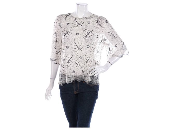 Blusa de renda Ganni marfim e roxo