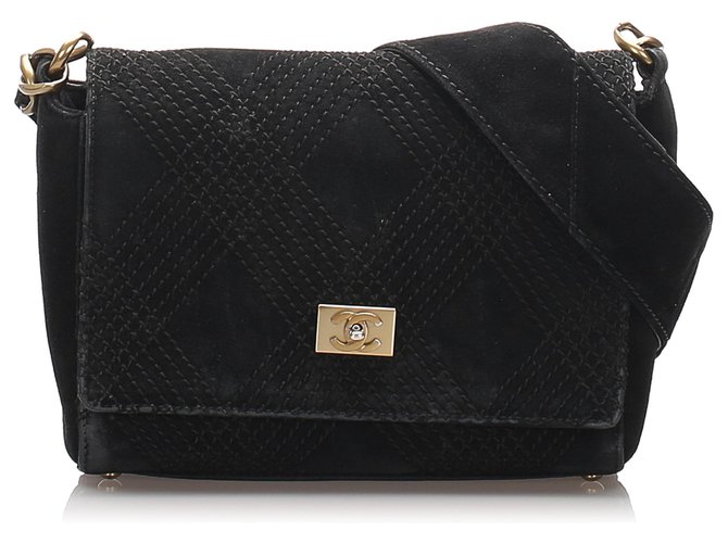 Chanel bolsa de ombro em camurça preta com ponto selvagem Preto Suécia Couro  ref.201488