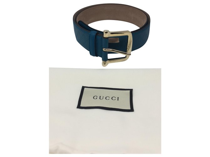 Gucci Cinturón clásico monograma Azul claro Cuero  ref.201548