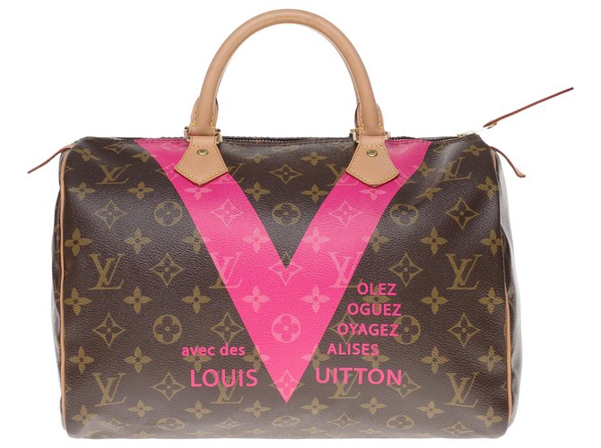 Splendid and collector Louis Vuitton Speedy bag 30 V grenade in monogram canvas, in excellent condition! Brown Pink Leather Cloth  ref.201557