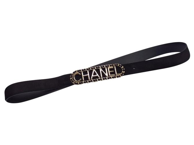 Chanel Cintos Preto Couro  ref.201597