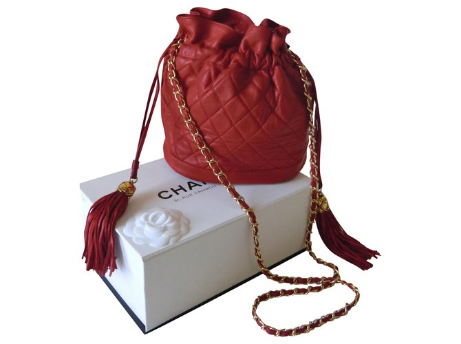 Bolsa Chanel Vermelho Pele de cordeiro  ref.201598