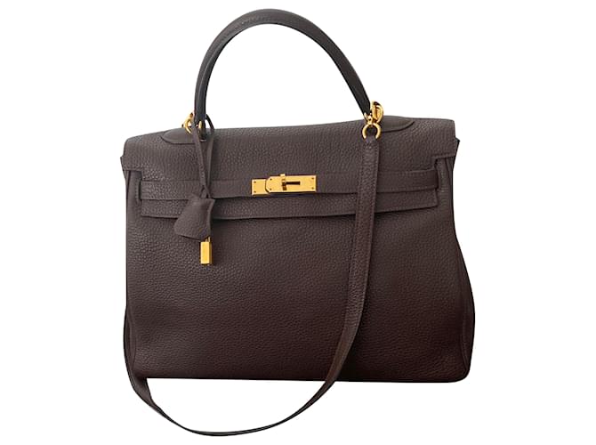 Hermès Kelly 32 Dark brown Leather  ref.201599