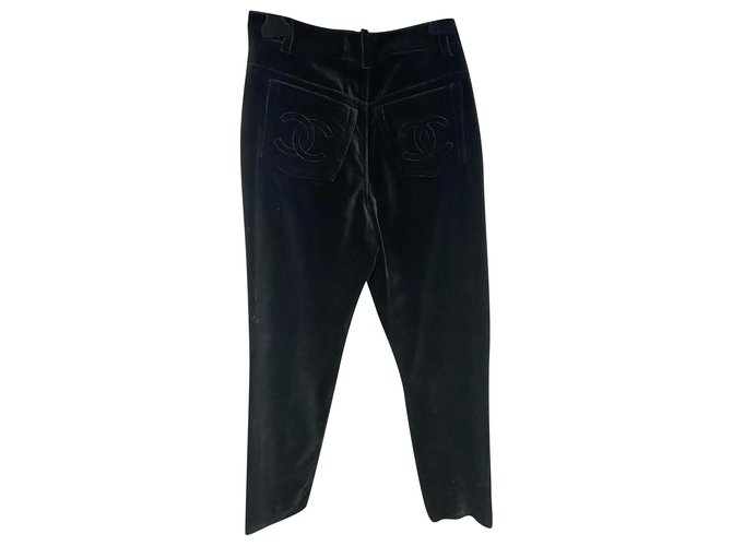 Chanel Pants, leggings Black Velvet  ref.201747