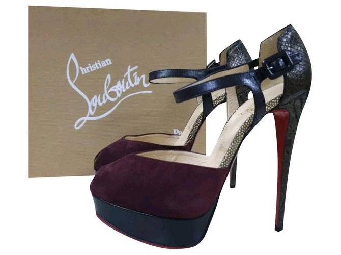 Christian Louboutin Suede Python Heeled Chaussures à bout ouvert Sz.38,5 Cuir Multicolore  ref.201754