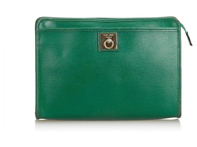 Céline Celine Green Leather Clutch Bag  ref.201860
