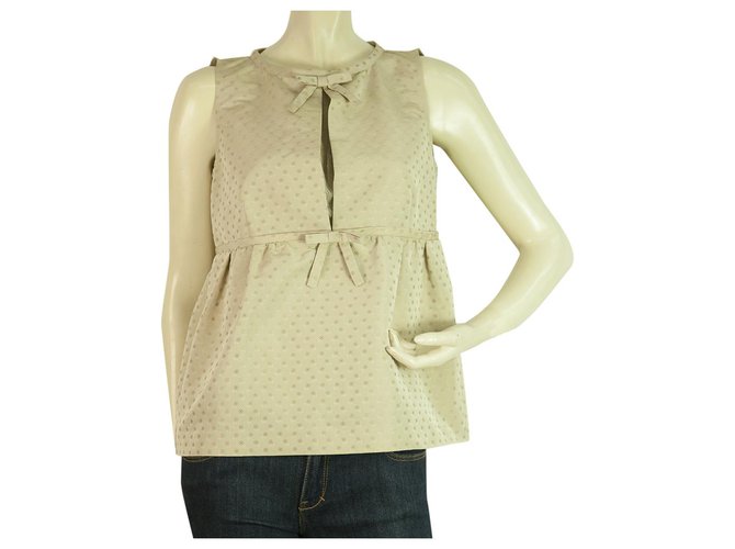 Red Valentino Valentino Red Beige Bows Front Jacquard Floral Blouse sans manches Top sz 40 Polyester  ref.857806
