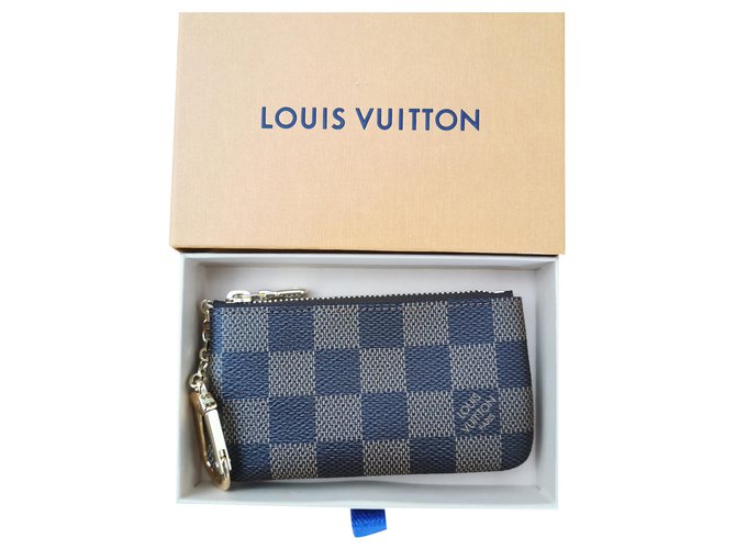 Louis Vuitton Tasca portachiavi in tela a quadri ebano Marrone Pelle  ref.201876