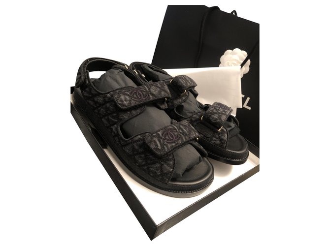 Chanel Spartan Dad sandals Dark grey Cloth  ref.201889