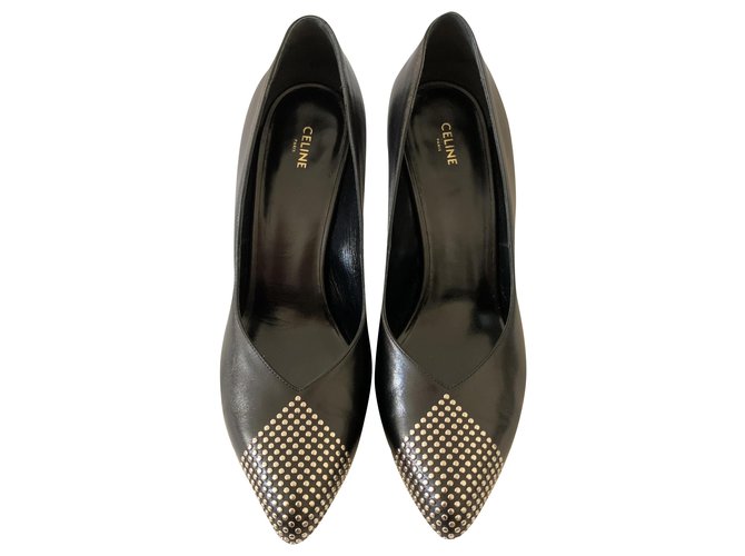 Céline Zapatos de tacón de cuero negro con tachuelas  ref.201892