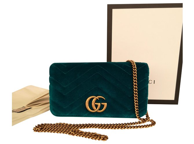 Gucci Mini bag GG Marmont Olive green Velvet  ref.201921