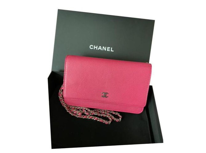 Wallet On Chain Chanel Carteira na corrente Rosa Couros exóticos  ref.201963