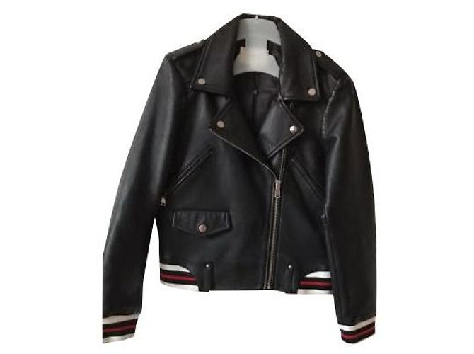 Claudie Pierlot Schwarze Lederjacke Biker Stil