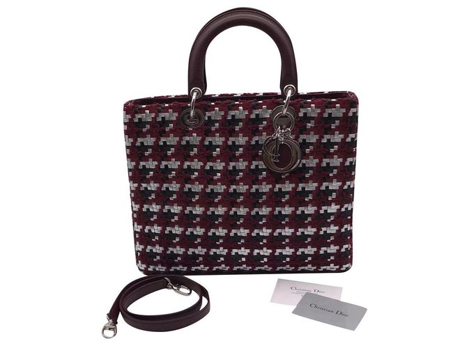 Dior bag , Lady dior model White Dark red Leather  ref.202059