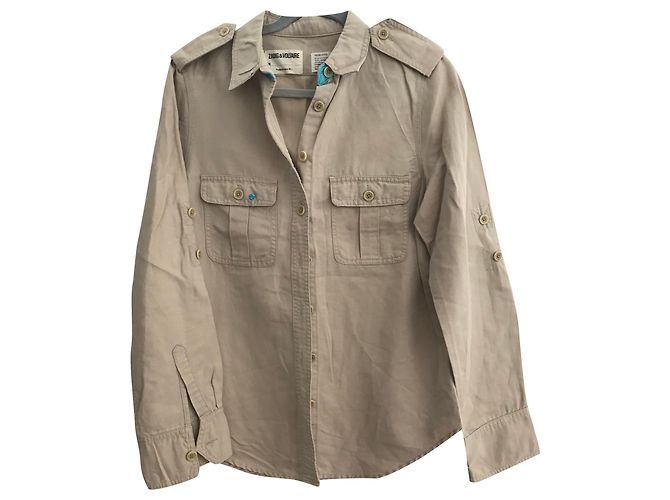 Zadig & Voltaire TREVOR camisa militar beige de algodón 