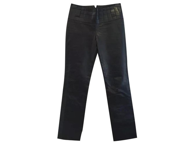 Pantaloni in pelle nera Chanel Sz.34 Nero  ref.202138