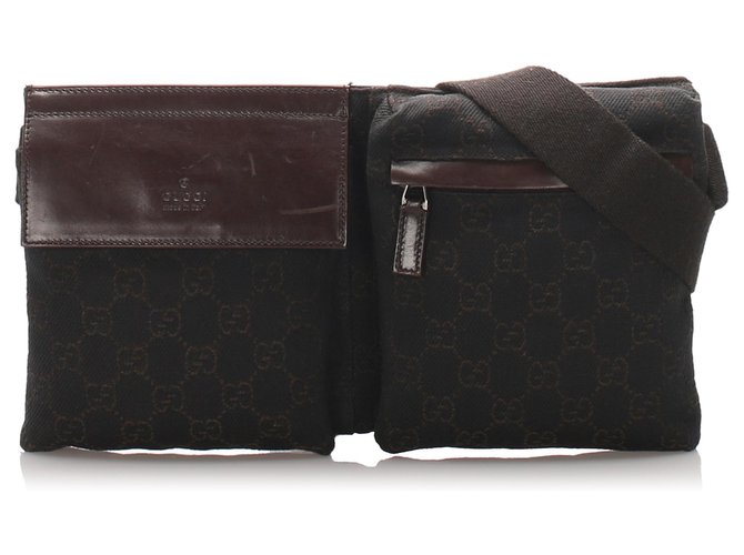 Gucci Brown GG Sac de ceinture en toile Cuir Veau façon poulain Tissu Marron Marron foncé  ref.202182