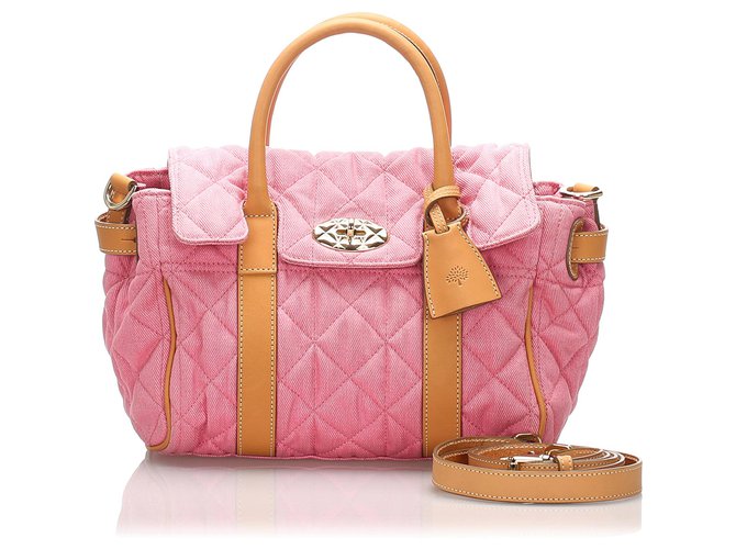 Mulberry Pink Small Quilted Canvas Bayswater Satchel Brown Leather Cloth Pony-style calfskin Cloth  ref.202289