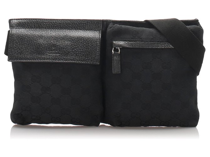 Gucci Black GG Canvas Belt Bag Leather Cloth Pony-style calfskin Cloth  ref.202314