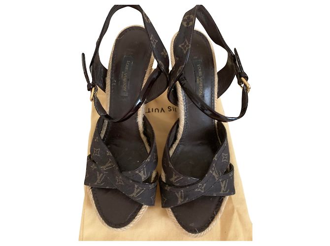 Mule con zeppa Louis Vuitton beige in tessuto